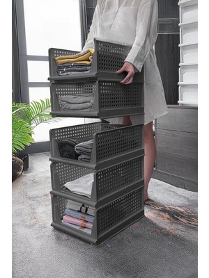 Aesco Mithra Life 6 Lı Kayar Raf Organizer Gri Dolap Içi Kıyafet Aksesuar Düzenleyici 45X35 cm MIT1264