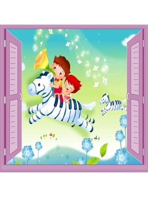 Aesco Çocuk Odası Bebek Odası Pencere Poster Duvar Kağıdı At Çocuklar