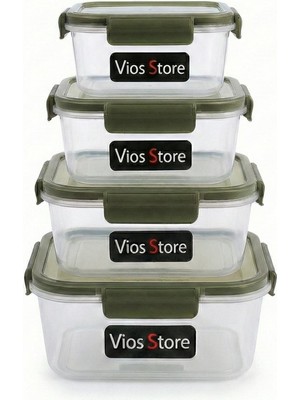 Aesco Vios Store 4’lü Kilitli Saklama Kabı Seti – Sızdırmaz Kapaklı, Farklı Boy ve Renklerde, Bpa Içermez, Plastik Gıda Saklama Kutusu (2150 Ml- 1300 ml - 700 ml - 300 Ml) (Haki)