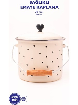 Aesco Black Cupid Kalp Desenli Emaye Yoğurt/bakliyat Bakracı (20 Cm-3 Litre-Tüm Ocaklarla Uyumlu)