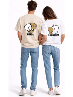 Mondschein Sevgili Kombini Perfect Pair Ayıcık Baskılı Çift Tişört Oversize Unisex Partner Kombin Seti