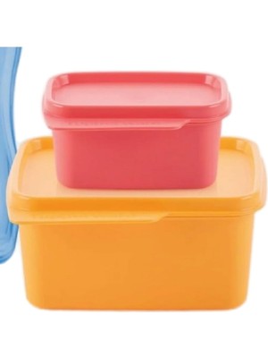 Aesco Tupperware Kare Buzdolabı Saklama Kabı 500ML +160ML Kırmızı Etiket