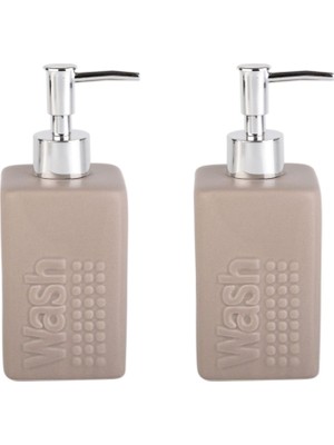 Aesco Bosphorus Homi Banyo Seti Seramik Sıvı Sabunluk 2 Adet Bej Modern 7X7X17CM 300ML