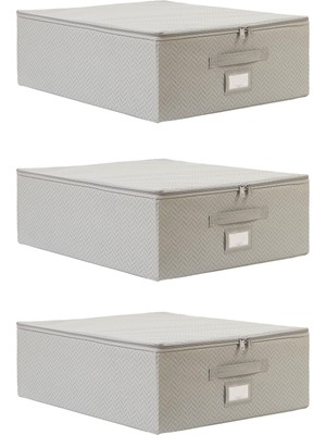 Aesco Ocean Home Textile 3'lü Orta Boy Gri Balıksırtı Destekli Hurç Set 45 x 55 x 18 cm