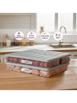 Aesco Selka Home - Nora 3'lü 1 Büyük + 2 Küçük Boy Açık Gri Saklama Kabı