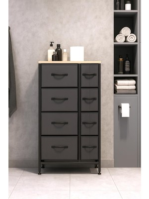 Aesco Miyuhome 8 Çekmeceli Banyo Düzenleyici Deri Çekmeceli Banyo Organizer Wc Düzenleyici Banyo Rafı Antrasit 95 x 52