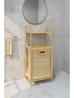 Aesco Digithome Bambu Eco-Lıte Basıc Kirli Sepetli 2 Raflı Banyo Düzenleyici Çamaşır Sepeti DB-0031