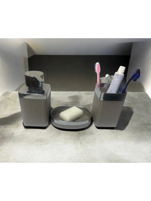 Aesco Wespa 3'lü Banyo Seti, Modern Tasarım Diş Fırçalığı, Sıvı Sabunluk ve Sabunluk, Gri Renk