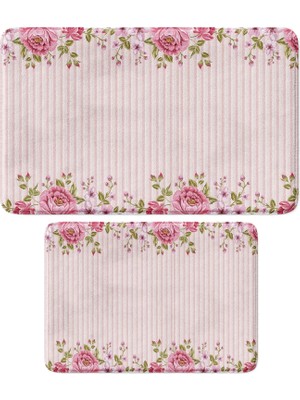 Aesco Sevimli Tasarımlı Mikrofiber 2'li Takım Banyo Paspası, Kaymaz Taban, Makinede Yıkanabilir (40X60_50X80) 329_TKMBP