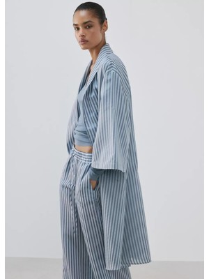 Mango Ipek Karışımlı Çizgili Pijama Pantolon
