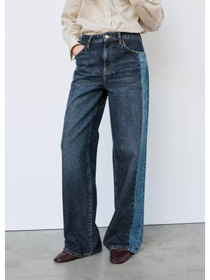 Mango Contrast Detail Wide-Leg Jeans