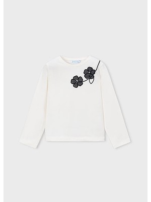 Mayoral Krem Kız Çocuk Çiçek Detaylı Uzun Kollu T-Shirt 4035
