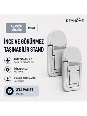 Aesco Deyhome Taşınabilir Laptop Standı, Gümüş, Nano Yapışkanlı, Isı Dağıtıcı, 2 Kademeli Açı Ayarlı, 2'li Set