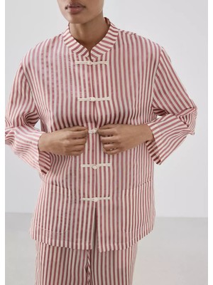 Mango Ipek Karışımlı Çizgili Pijama Pantolon