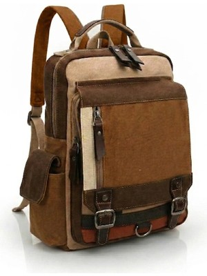 Aesco Cappadocia Vintage 4012 Çok Fonksiyonlu Sırt Çantası, 14 Inç Laptop, Günlük, Postacı Çantası Yumuşak Dokulu Pamuk Gabardin (Kahverengi Karamel)