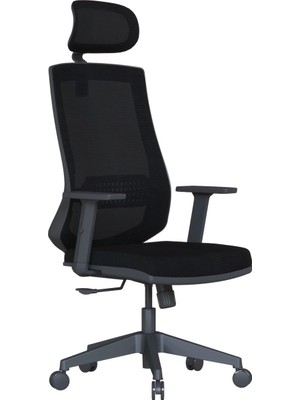 Aesco Sempre Sun Ergonomik Fileli Ofis Çalışma Koltuğu Siyah, Ayarlanabilir Başlık ve Bel Desteği, Hareketli Kollar, Tilt Mekanizmalı Bilgisayar ve Yönetici Sandalyesi