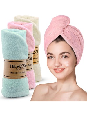 Aesco Mikrofiber Saç Havlusu Süper Emici Hızlı Kuruyan Türban Saç Havlusu Şapkası – Uzun Kıvırcık Kalın Saçlar Için Duş Saç Kurutma Havlusu, Plaj Havuz Banyo Kullanım (3lü Pembe + Krem + Turkuaz)