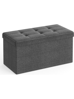 Aesco Songmıcs Saklama Alanlı Oturma Bankı, Oturma Sandığı, Tabure, Saklama Kutusu, Ayak Koyma Yeri, Katlanabilir, 300 Kg'a Kadar Taşıyabilir, 80 L, 76 x 38 x 38 Cm, Suni Keten, Koyu Gri, SPF47K