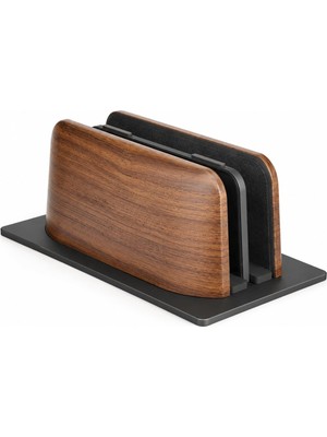 Aesco Mcstorey Premium Ahşap Dikey Laptop Standı ve Masaüstü Organizer, Çift Yuvalı Macbook, Notebook, Tablet ve Telefon Standı, Kaymaz Tabanlı Minimalist Masa Düzenleyici Kahverengi