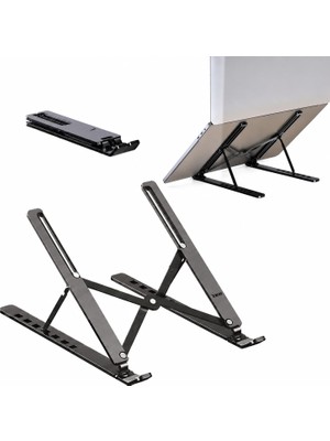 Aesco Coverzone Katlanabilir Laptop Standı Alüminyum Alaşımlı 7 Kademe Ayarlanabilir Ergonomik Notebook Yükseltici Kaymaz Tasarım Isı Dağıtımlı Laptop ve Tablet Standı | XK-HOLDER34