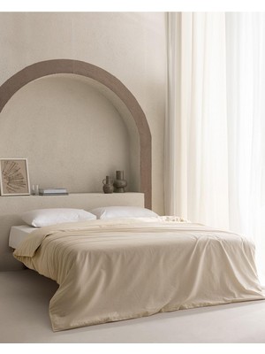 Aesco Madame Coco Manon King SIZE%100 Pamuk Ranforce Düz Nevresim, Bej, 240 x 220