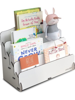 Aesco Mingitav Mini Lucky Montessori Çocuk Kitaplığı 4 Raflı Ahşap Çocuk Odası Kitaplık Masaüstü Mini Kitaplık (Beyaz)