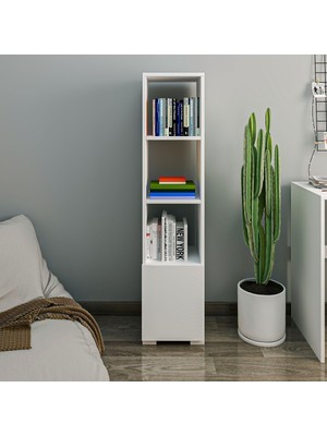 Aesco Inarch Dizayn Kuzey 4 Raflı, Kapaklı Minimal Kitaplık Beyaz