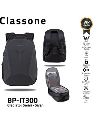 Aesco Classone BP-IT300 Gladiator Serisi 15.6" Uyumlu Notebook Çantası - Siyah