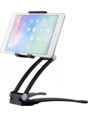Aesco Coverzone 2-In-1 Fonksiyonlu 5.1-12 Inch Tablet-Telefon Tutacağı Mutfak Masaüstü Dolap Duvar Montaj Tutucu Standı Siyah