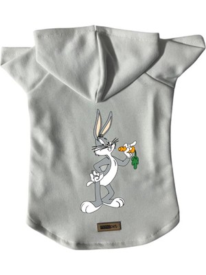 Aesco Monopetz Kapişonlu Polar Sweatshirt Köpek ve Kedi Kıyafeti & Elbisesi Beyaz Yeni Bugs Bunny M