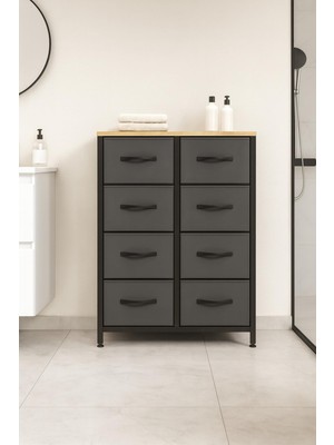 Aesco Miyuhome 8 Çekmeceli Banyo Düzenleyici Deri Çekmeceli Banyo Organizer Çok Amaçlı Dolap Wc Organizer Antrasit 95 x 55
