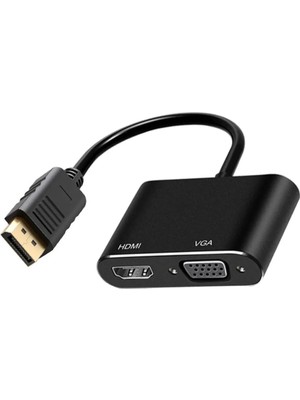 Aesco Coverzone Çoklayıcı Adaptör 2 In 1 Dp To VGA HDMI Kasa Bilgisayar Uyumlu Çevirici Adaptör Çok Portlu Çoklayıcı 2in1 Displayport To VGA HDMI ZR723
