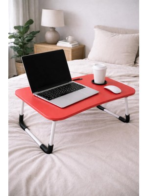Aesco Portatif Atlantik Kırmızı Renk Laptop Sehpası Katlanabilir Çalışma Masası Kahvaltı Masası