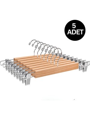 Aesco Hausgarten 5 Adet Elbise Askısı Ahşap Askılık Mandallı Kıyafet Askısı Etek Askısı Mandallı Pantolon Askısı