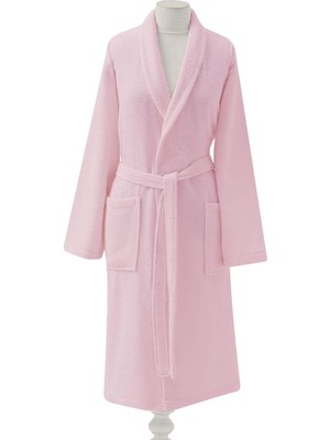 Aesco Taç Şalyaka Düz Pamuk Bornoz, Pembe, L/xl