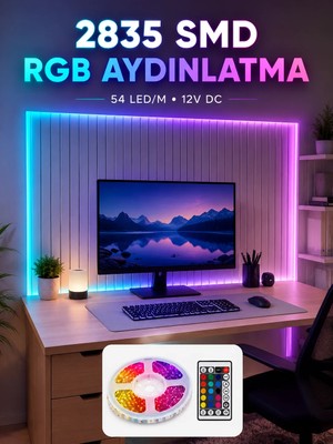 Alfa Brand 5m Rgb Şerit LED Seti 12V 2835 Smd Kumandalı Ev Oda ve Dekoratif Ambiyans Aydınlatma
