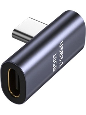 Aesco Lunatic 2760 USB Type-C Uzatıcı Çevirici Dönüştürücü Adaptör 90 Derece L Tipi Erkek - Dişi 90 Derece Dayanıklı Alüminyum Alaşım Çift Yönlü Tak-Çalıştır Süper Hızlı Veri ve Şarj (Usb 3.1 Desteği)
