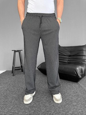 Nemere Su Yolu Çizgili Cepli Pantalon - Siyah