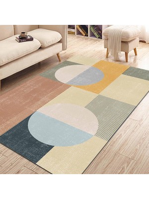 Aesco Latte Dizayn Collines Desenli Kadife Pamuk Tabanlı Yıkanabilen Kaydırmaz Antibakteriyel Salon Halısı 140X200