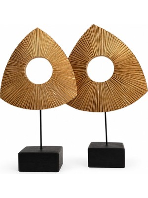 Aesco Ikili Gold Üçgen Dekoratif Obje Modern Sanatsal Biblo Kaideli Soyut Heykel El Boyama Dayanıklı Polyester Premium Doku Salon Ofis Masa Raf Konsol Tv Ünitesi Ev Dekorasyonu Için Hediyelik Ürün