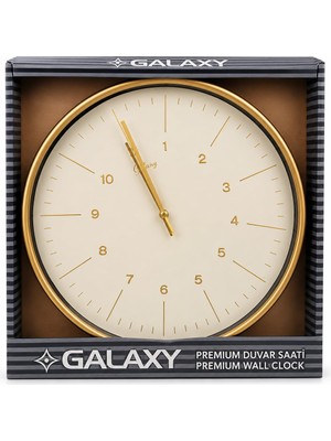 Aesco Galaxy Premium Duvar Saati, 30 Cm, Altın Çerçeveli, Krem Kcg1