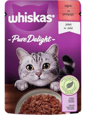 Aesco Whiskas Pouch Pure Delight Jöle Içinde Sığır Etli Yetişkin Kedi Konservesi 85 gr Tekli Paket