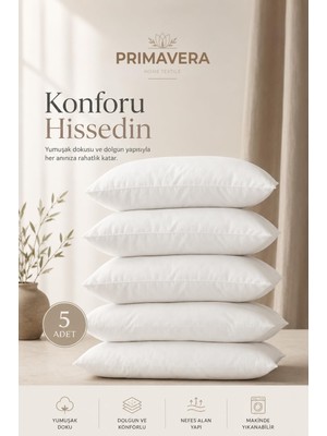 Aesco Primavera Premium Silikonize Elyaf Dolgulu Uyku Yastığı 5'li Set – 800 gr – Yumuşak ve Dolgun – Beyaz