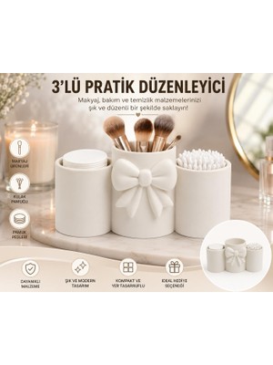Aesco Fiyonk Detaylı 3'lü Makyaj Organizeri, 19X9X7 cm