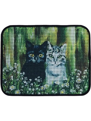 Aesco Miapet Elekli Desenli Kedi Tuvalet Önü Paspası 60 x 45 cm Siyah-Beyaz Kediler