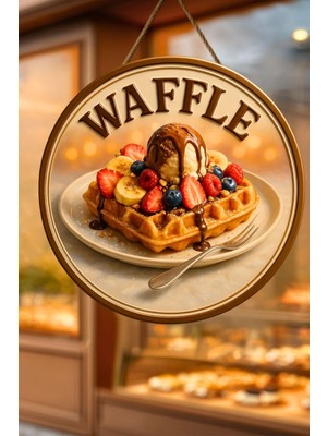 Aesco Nod Waffle Temalı Ipli Ahşap Kapı Duvar Süsü, Pastane, Tatlı Dükkanı, Cafe Tablo Dekoru Çok Renkli 30 x 50