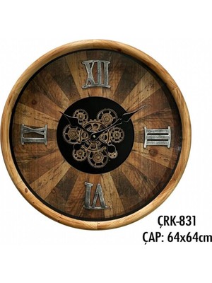 Aesco Galaxy CRK-831 Premium Ahşap Ithal Dönen Çarklı Roma Rakamlı Otantik Kadranlı Ceviz Duvar Saati 63,5X63,5X8,5 cm