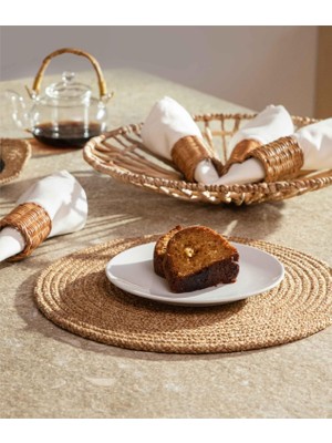 Aesco Koza Home Cesta Amerikan Servis El Yapımı Pamuklu Natural Jüt Örme Düz Yuvarlak Supla 37X37CM