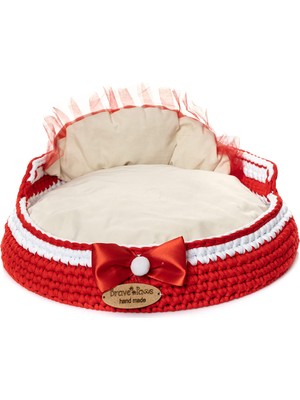 Aesco Bebebebek El Yapımı Örgü Kedi ve Küçük Irk Köpek Yatağı Handmade Özel Tasarım 40 * 40CM (Kırmızı)