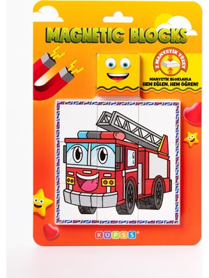 Aesco Küpss Manyetik Blok Çift Taraflı 9 Parçalı Mıknatıslı Itfaiye - Traktör Puzzle - 2 Görsel Yapboz